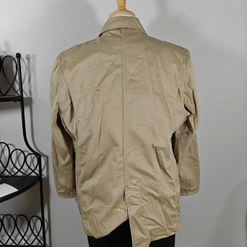 Duluth Trading Co. Mens Sport Coat Blazer Two Button Solid Beige Cotton Heavy LG